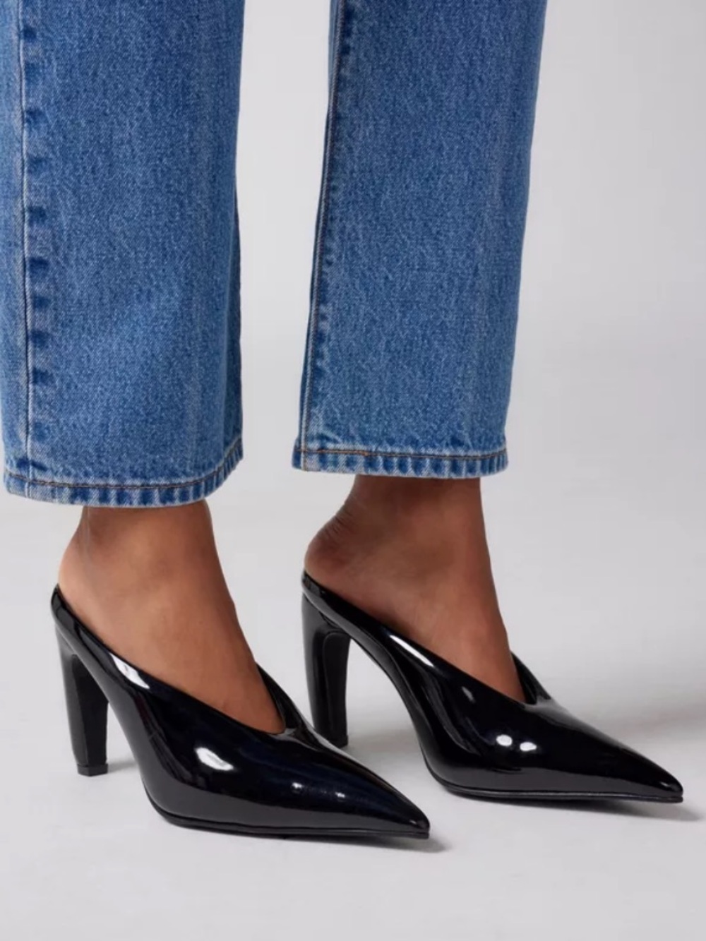 Jeffrey Campbell Buzzing Black Patent Leather Mules